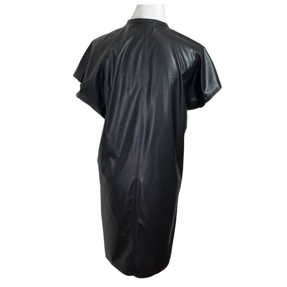 Theory Shift Dress Women’s Size Petite Black Faux Leather Button Front Missing B - Picture 7 of 12